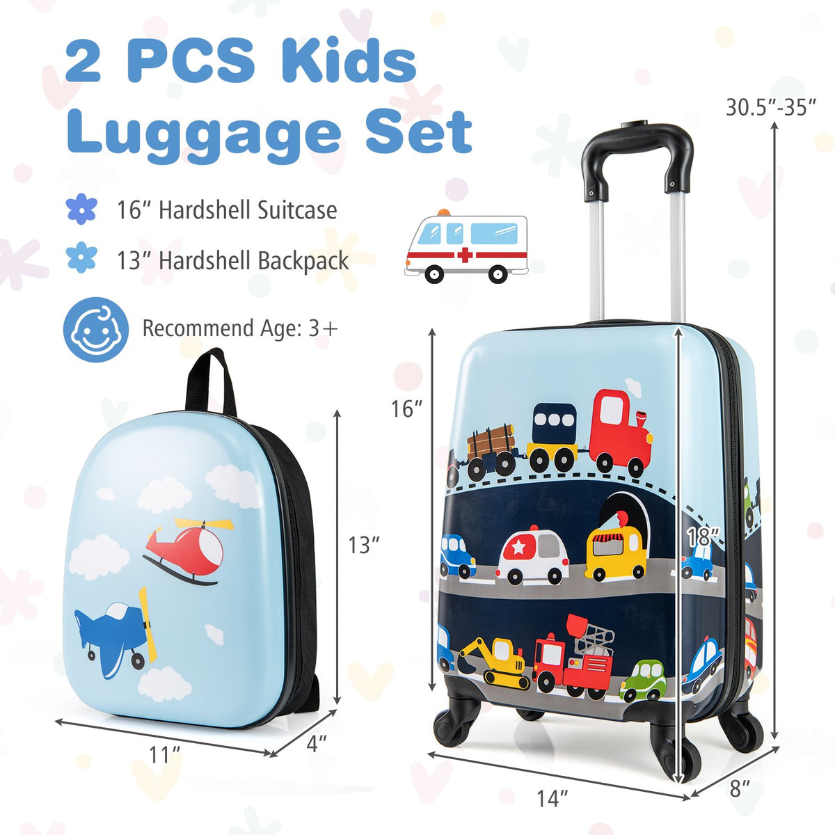 2 PCS Kid Luggage Set With Spinner Wheels for Children Boys Girls-Dark Blue view 4