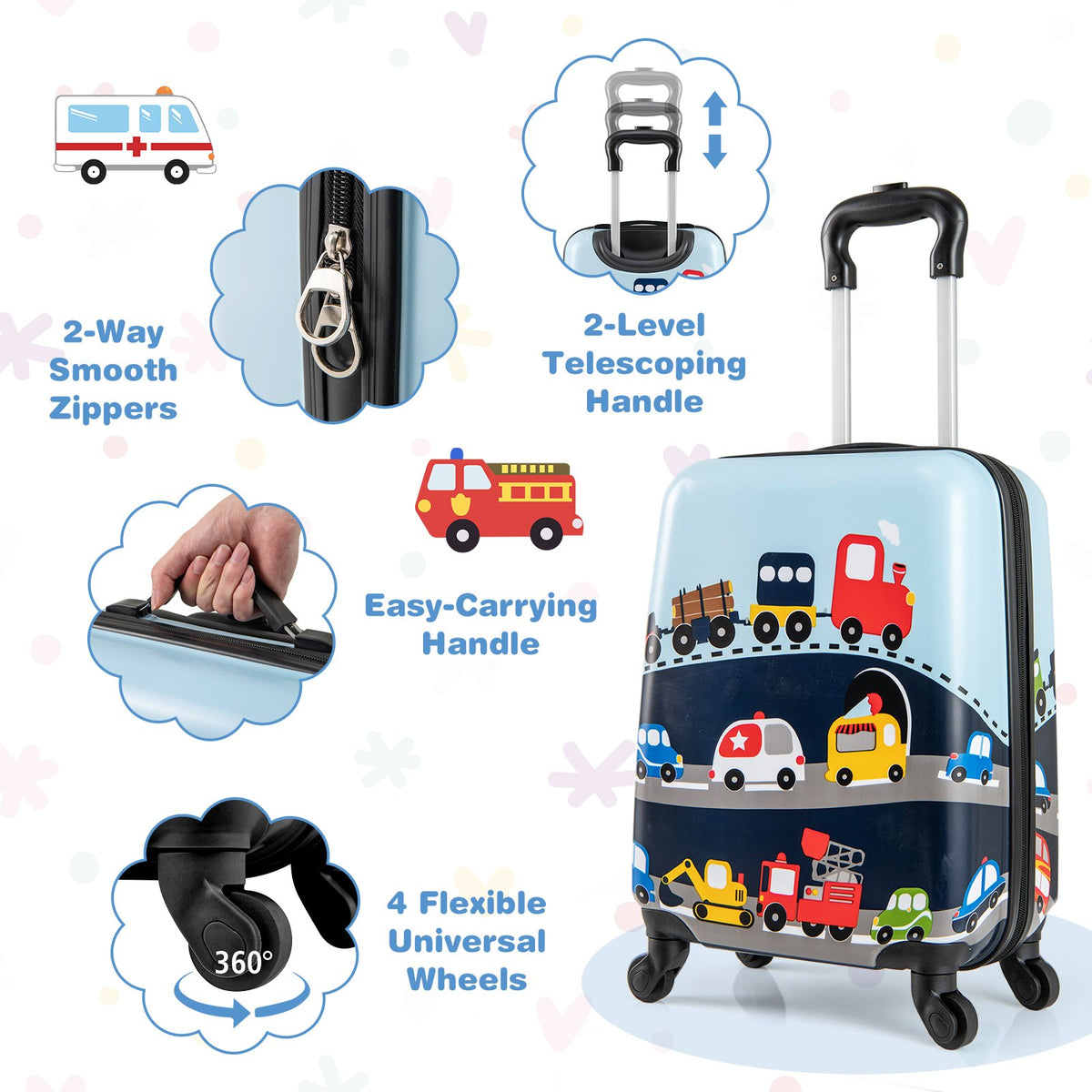 2 PCS Kid Luggage Set With Spinner Wheels for Children Boys Girls-Dark Blue view 7