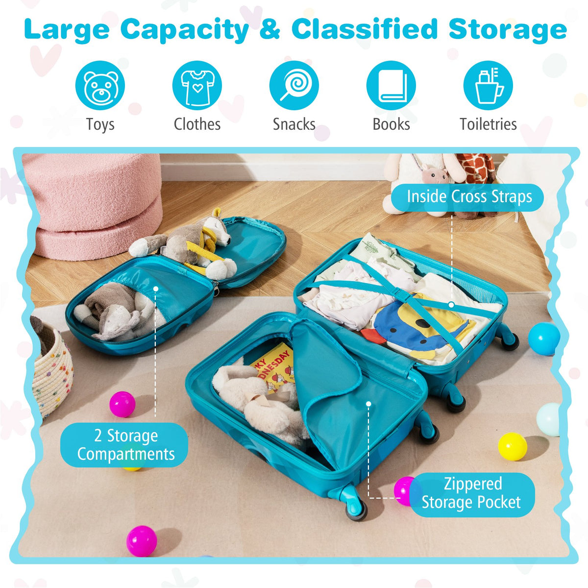 2 PCS Kid Luggage Set With Spinner Wheels for Children Boys Girls-Navy view 6