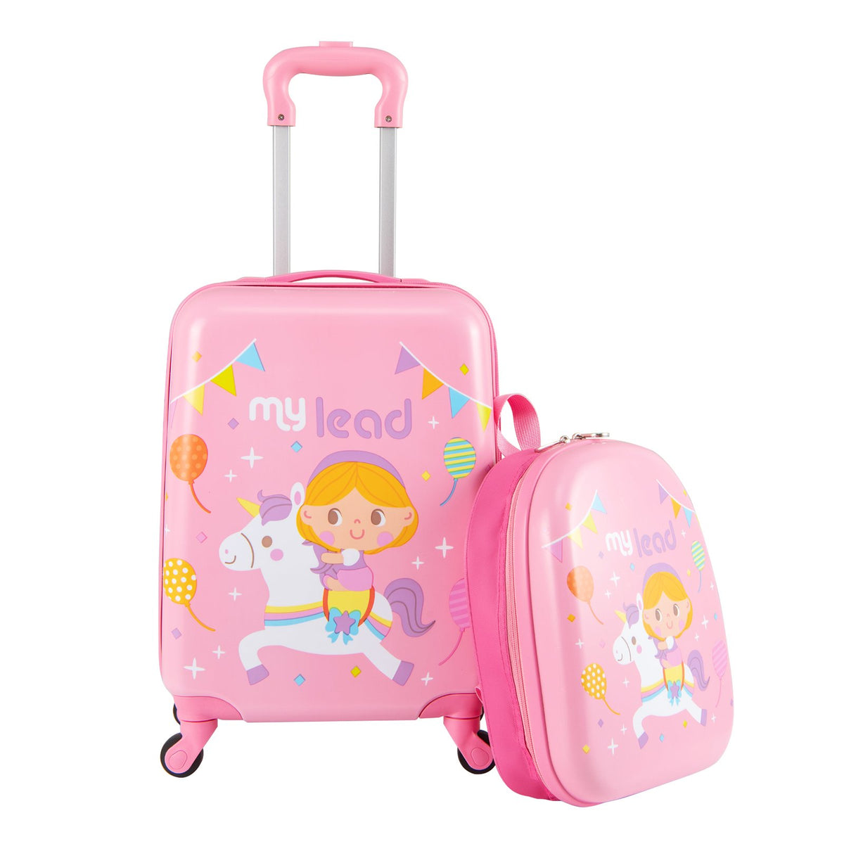 2 PCS Kid Luggage Set With Spinner Wheels for Children Boys Girls-Pink