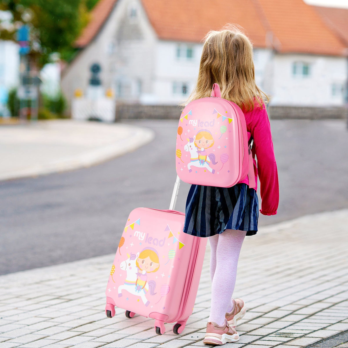 2 PCS Kid Luggage Set With Spinner Wheels for Children Boys Girls-Pink view 2