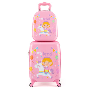 2 PCS Kid Luggage Set With Spinner Wheels for Children Boys Girls-Pink view 3