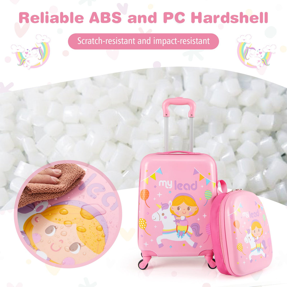 2 PCS Kid Luggage Set With Spinner Wheels for Children Boys Girls-Pink view 9