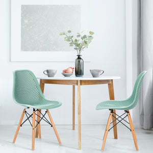 2 Pcs Modern Plastic Hollow Chair Set with Wood Leg-Green view 2