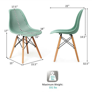 2 Pcs Modern Plastic Hollow Chair Set with Wood Leg-Green view 5