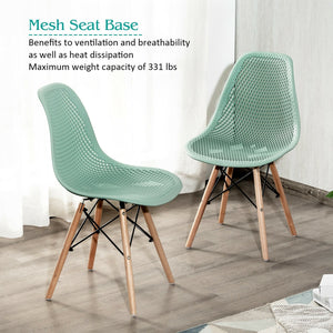 2 Pcs Modern Plastic Hollow Chair Set with Wood Leg-Green view 7