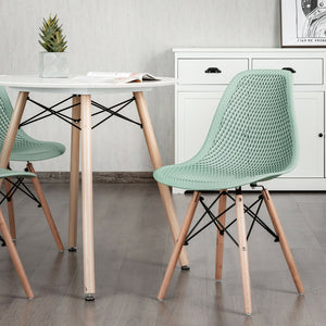 2 Pcs Modern Plastic Hollow Chair Set with Wood Leg-Green view 8