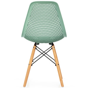 2 Pcs Modern Plastic Hollow Chair Set with Wood Leg-Green view 9