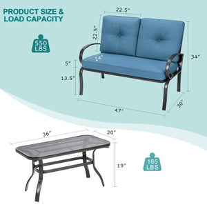 2 Pieces Patio Outdoor Cushioned Coffee Table Seat-Blue view 4