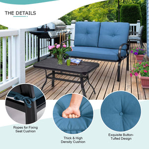 2 Pieces Patio Outdoor Cushioned Coffee Table Seat-Blue view 5