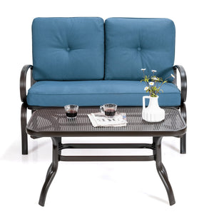 2 Pieces Patio Outdoor Cushioned Coffee Table Seat-Blue view 8