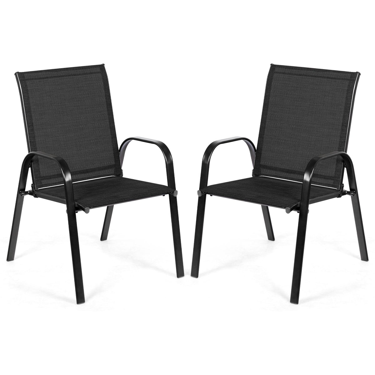 2 Pcs Patio Outdoor Dining Chair with Armrest-Black