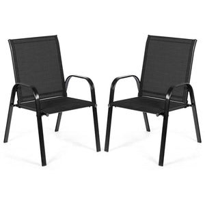 2 Pcs Patio Outdoor Dining Chair with Armrest-Black