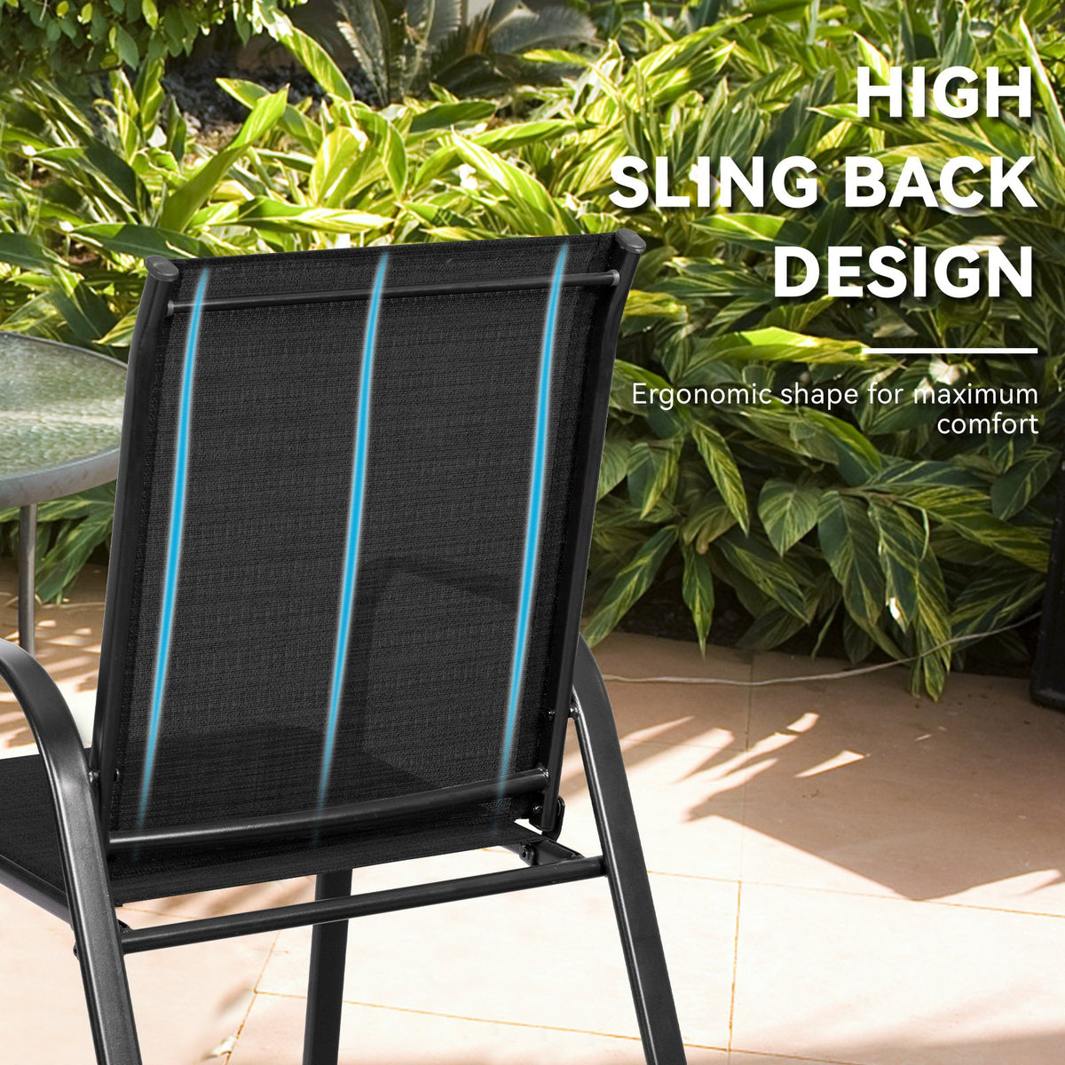 2 Pcs Patio Outdoor Dining Chair with Armrest-Black view 3