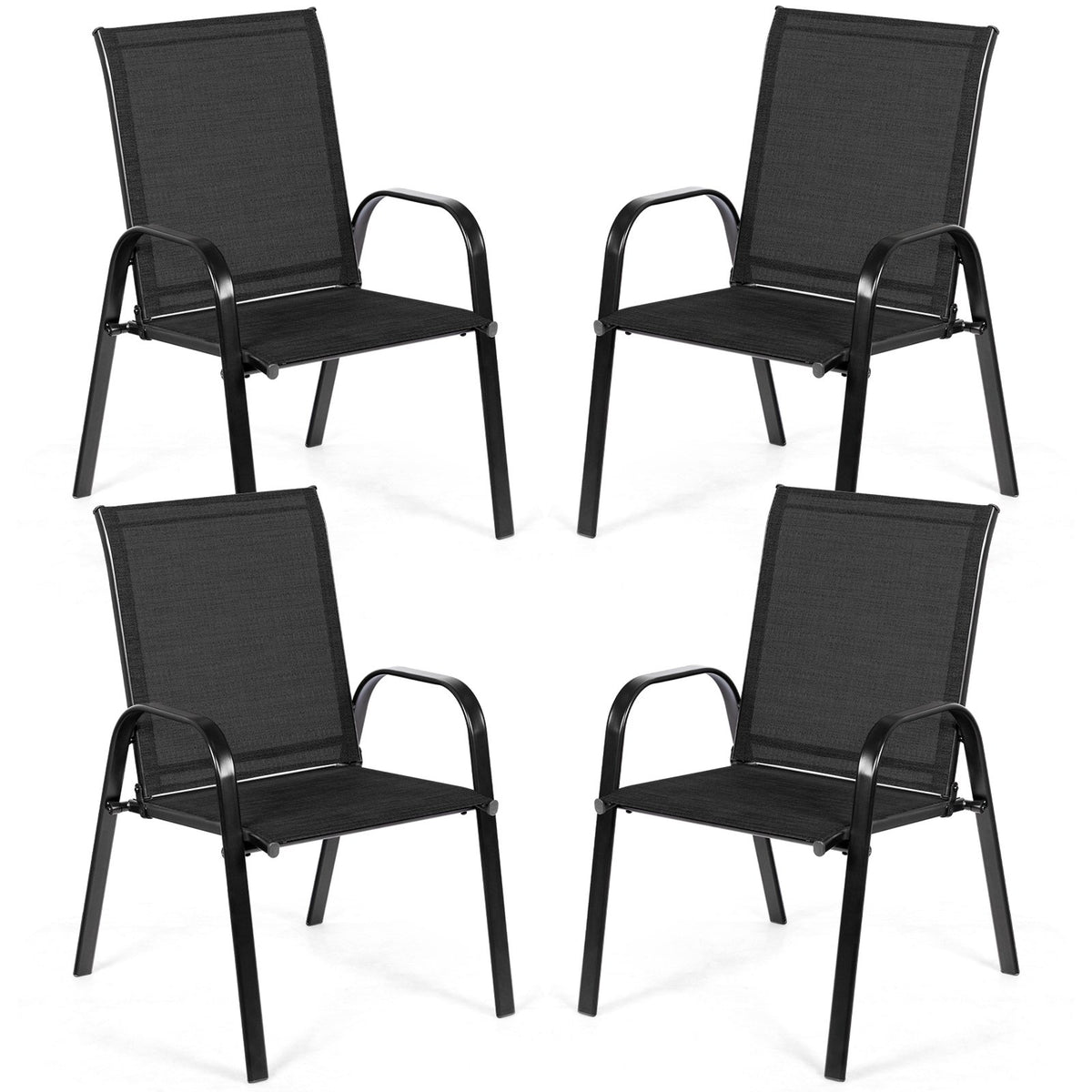 2 Pcs Patio Outdoor Dining Chair with Armrest-Black view 4