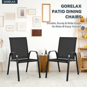 2 Pcs Patio Outdoor Dining Chair with Armrest-Black view 6