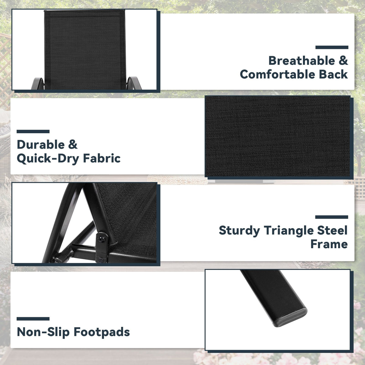 2 Pcs Patio Outdoor Dining Chair with Armrest-Black view 8