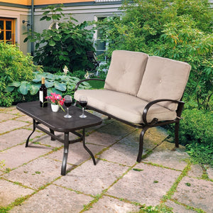 2 Pieces Patio Outdoor Cushioned Coffee Table Seat-Beige view 2