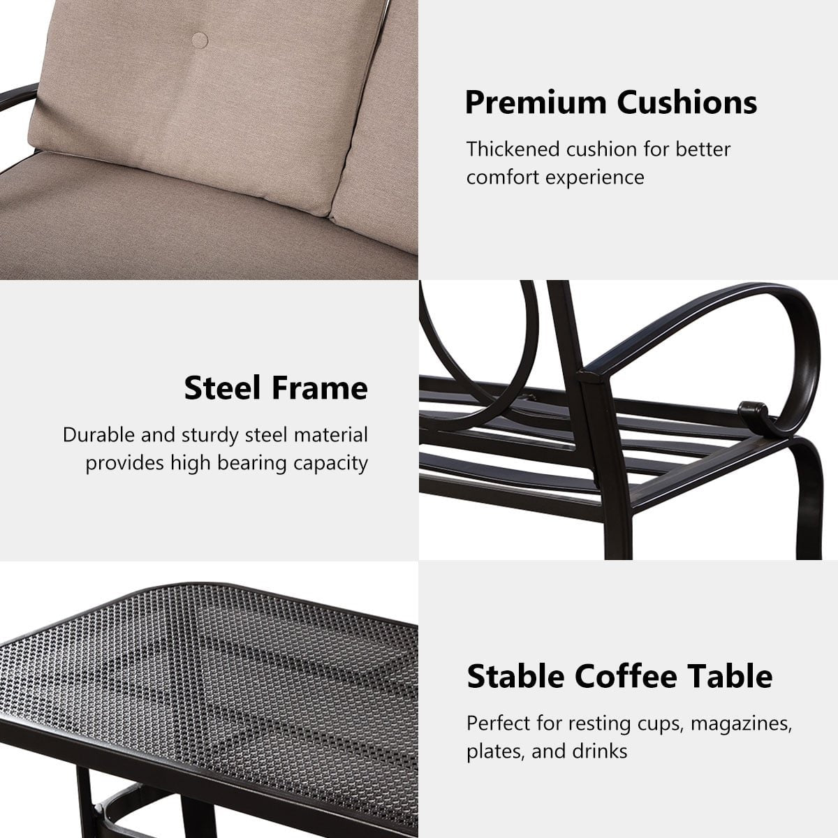 2 Pieces Patio Outdoor Cushioned Coffee Table Seat-Beige view 5