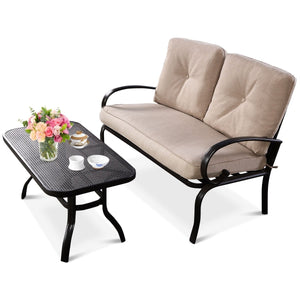 2 Pieces Patio Outdoor Cushioned Coffee Table Seat-Beige view 6
