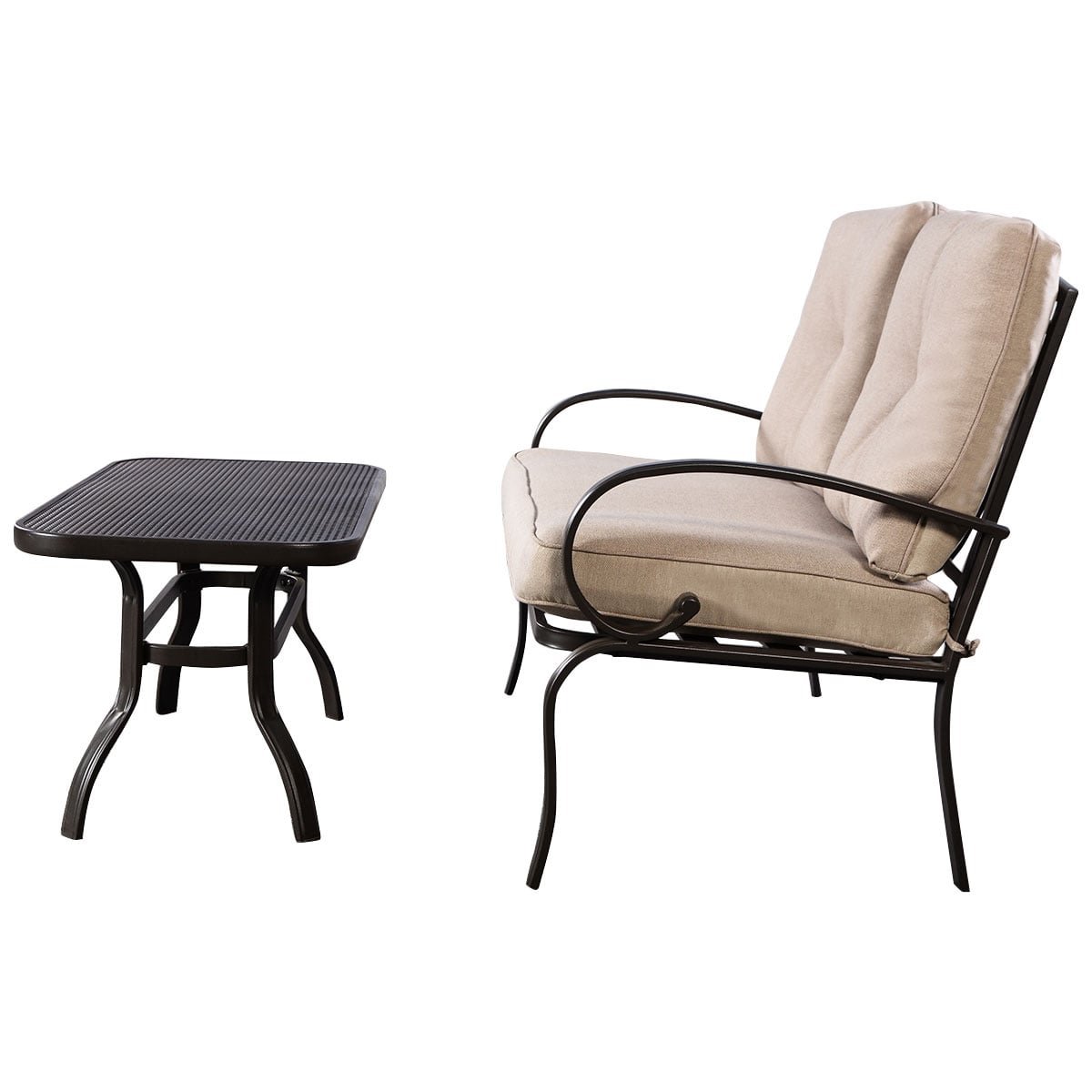 2 Pieces Patio Outdoor Cushioned Coffee Table Seat-Beige view 7