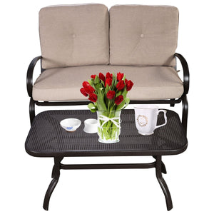 2 Pieces Patio Outdoor Cushioned Coffee Table Seat-Beige view 8