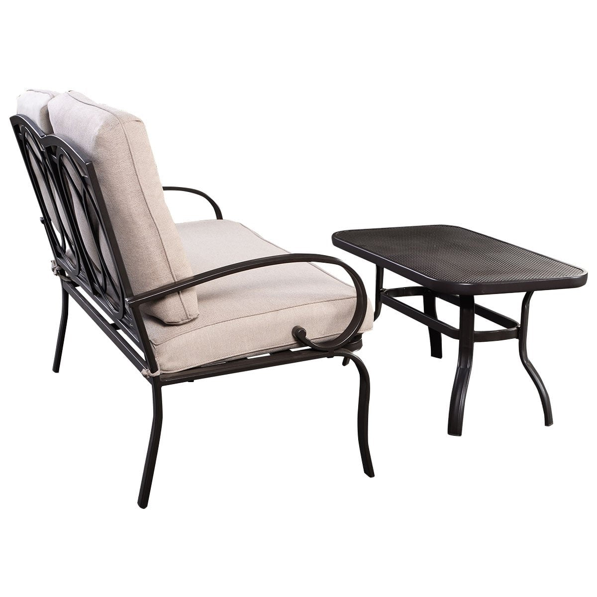 2 Pieces Patio Outdoor Cushioned Coffee Table Seat-Beige view 9