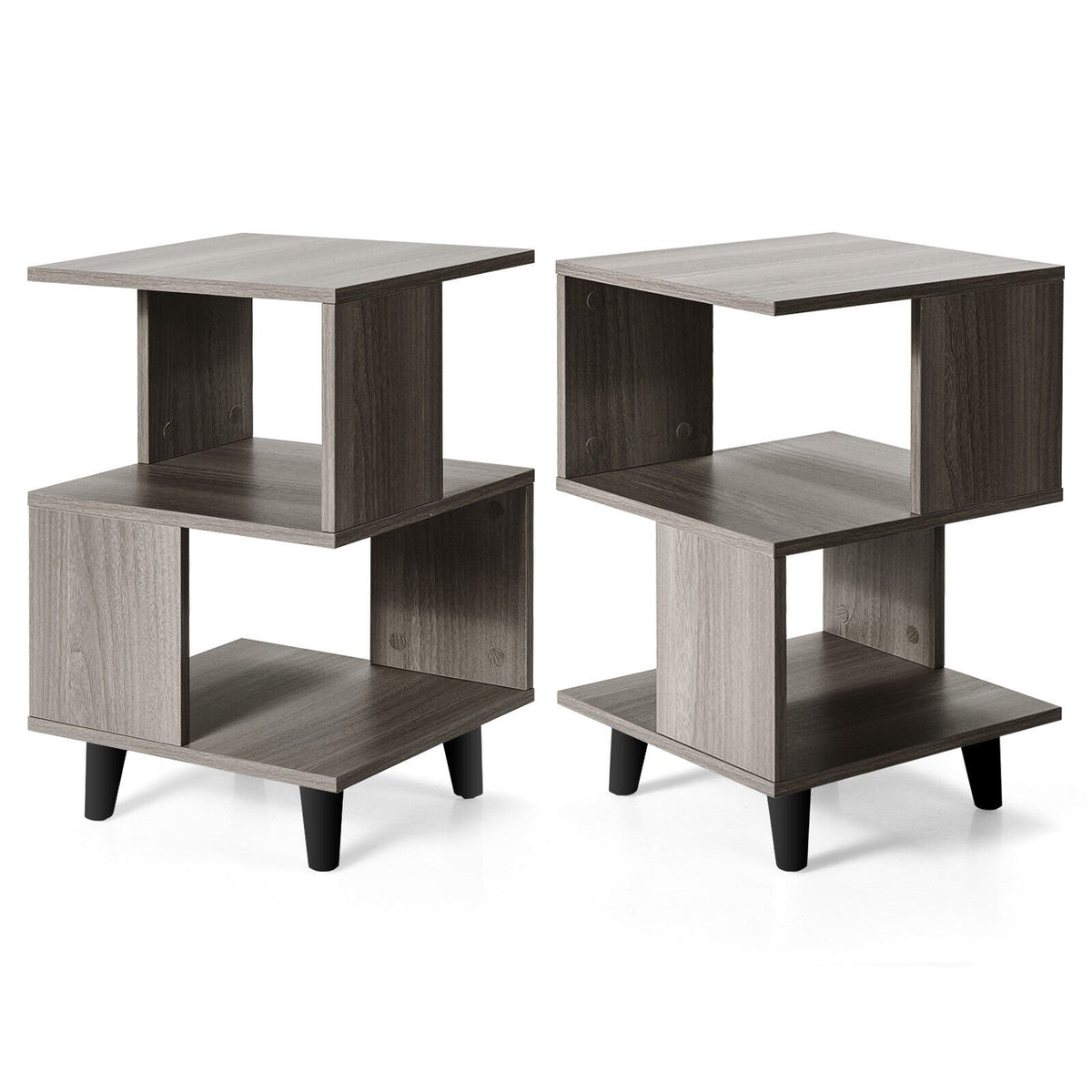 2 Pieces Wooden Modern Nightstand Set with Legs for Living Room view 4
