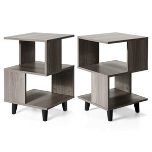 2 Pieces Wooden Modern Nightstand Set with Legs for Living Room view 4