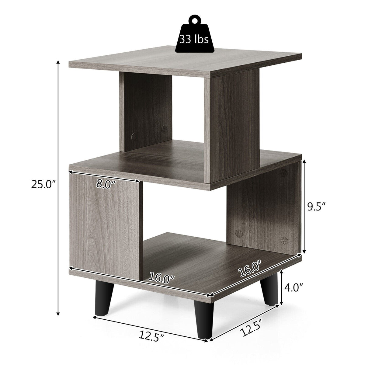 2 Pieces Wooden Modern Nightstand Set with Legs for Living Room view 5