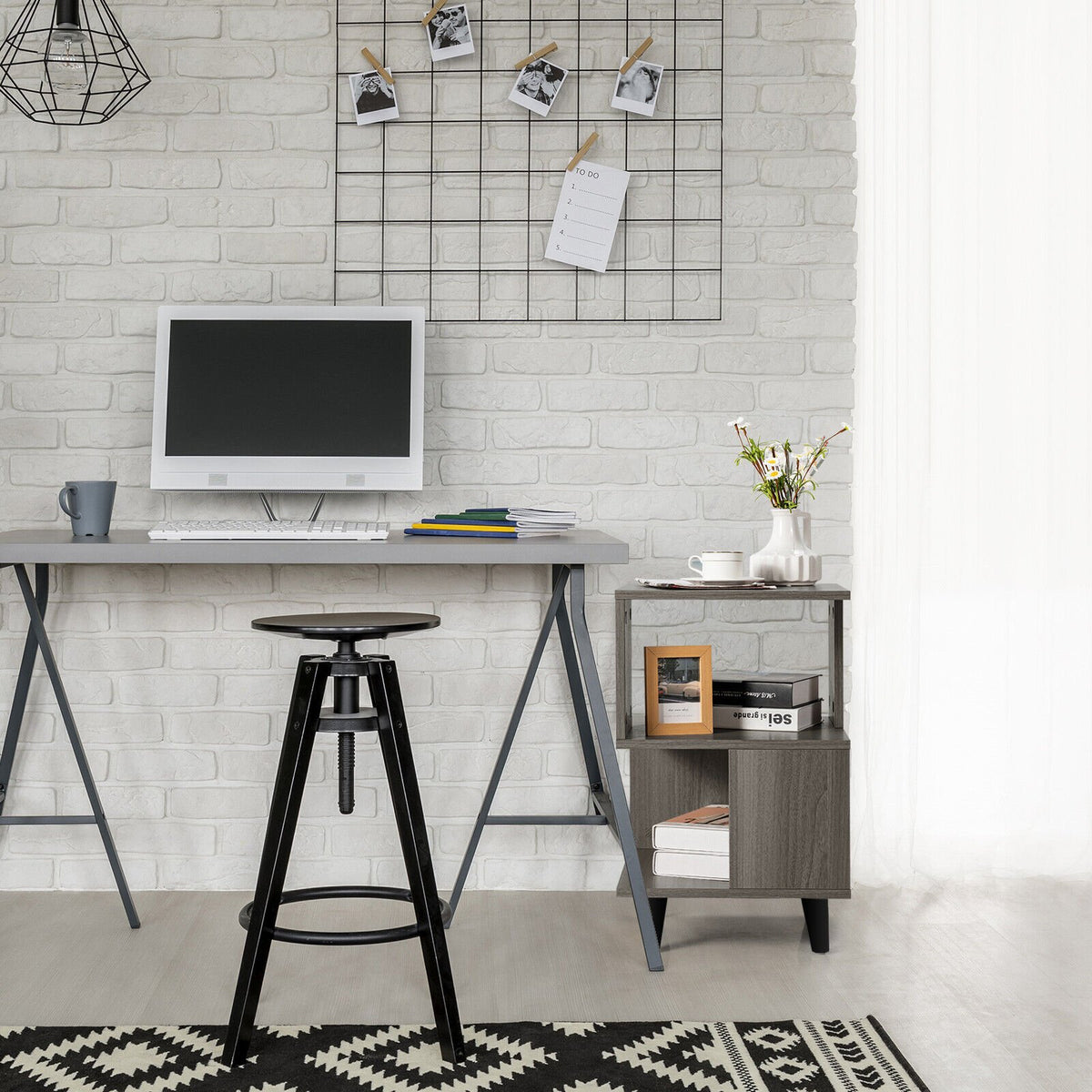 2 Pieces Wooden Modern Nightstand Set with Legs for Living Room view 6