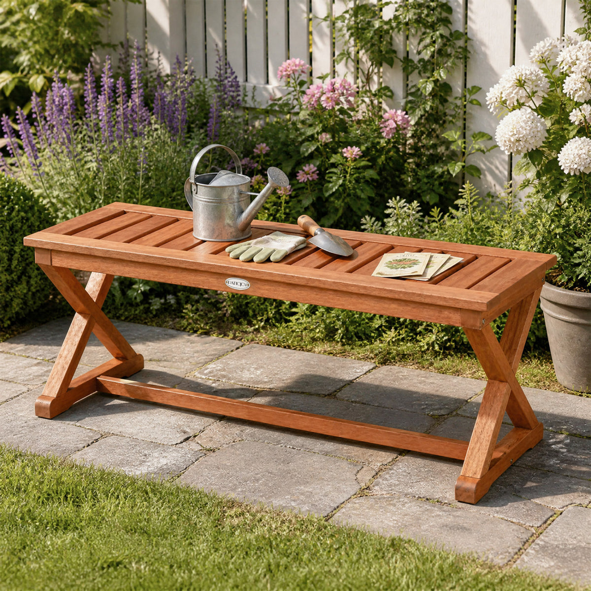 2-Person 44 inches Solid Wood Outdoor Bench with Slatted Seat for Patio Park Balcony-1 Piece view 3