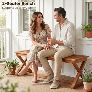 2-Person 44 inches Solid Wood Outdoor Bench with Slatted Seat for Patio Park Balcony-1 Piece view 5