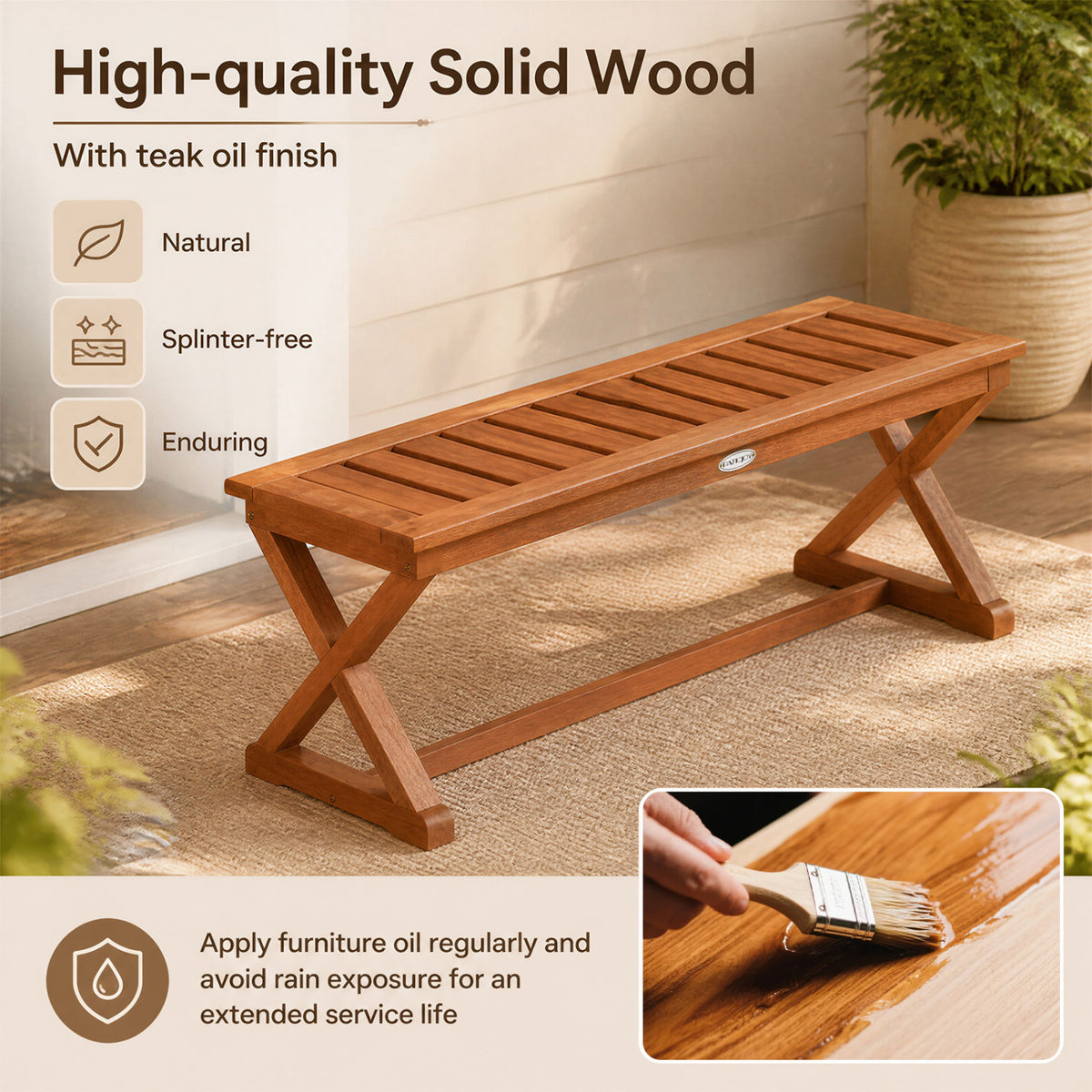 2-Person 44 inches Solid Wood Outdoor Bench with Slatted Seat for Patio Park Balcony-1 Piece view 6