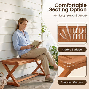 2-Person 44 inches Solid Wood Outdoor Bench with Slatted Seat for Patio Park Balcony-1 Piece view 7