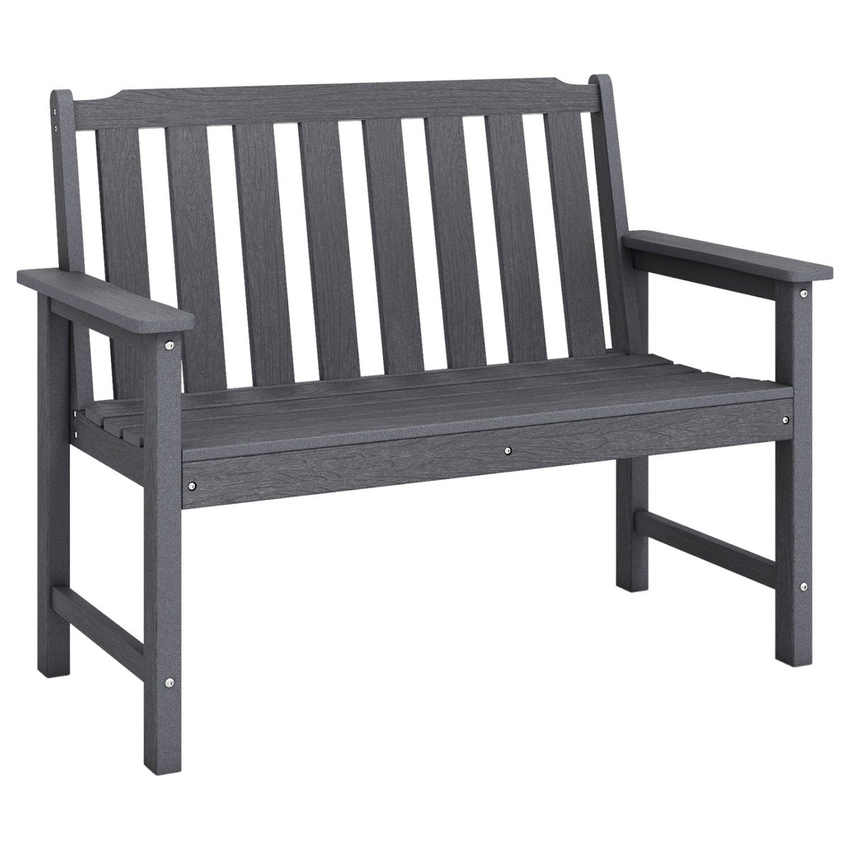 2-Person All Weather HDPE Outdoor Garden Bench with Backrest and Armrests-Gray