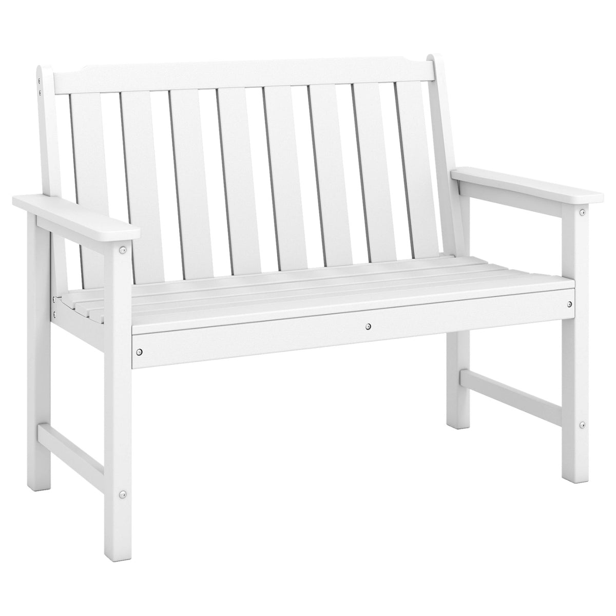 2-Person All Weather HDPE Outdoor Garden Bench with Backrest and Armrests-White