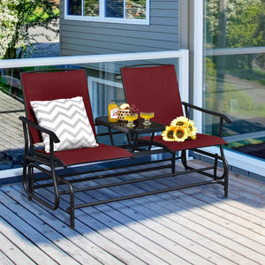 2-Person Double Rocking Loveseat with Mesh Fabric and Center Tempered Glass Table-Red view 6