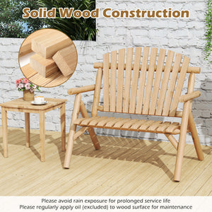 2-Person Log Wood Patio Bench with Slatted Backrest for Deck Backyard-Natural view 6
