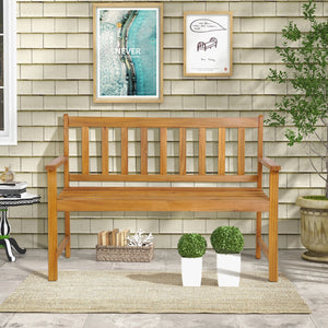2-Person Outdoor Acacia Wood Bench with Backrest view 2