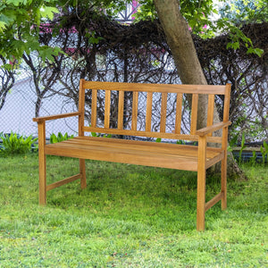 2-Person Outdoor Acacia Wood Bench with Backrest view 3