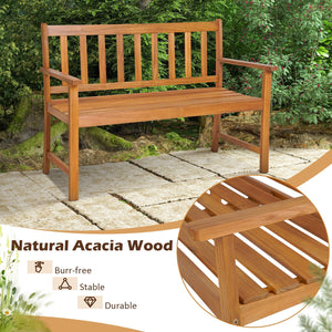 2-Person Outdoor Acacia Wood Bench with Backrest view 6