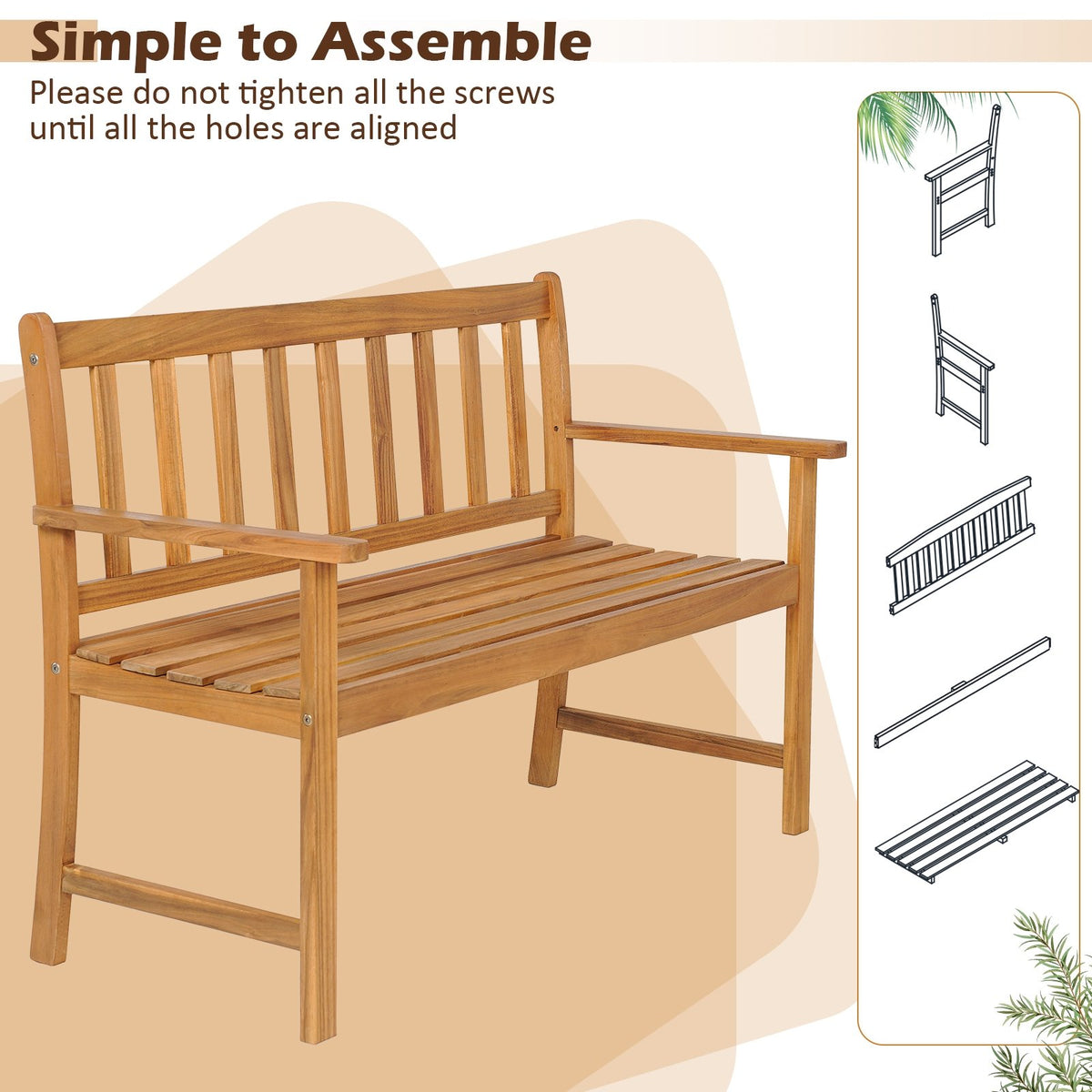 2-Person Outdoor Acacia Wood Bench with Backrest view 8
