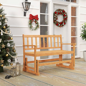 2-Person Outdoor Acacia Wood Glider Bench Patio Swing Rocking Loveseat view 2