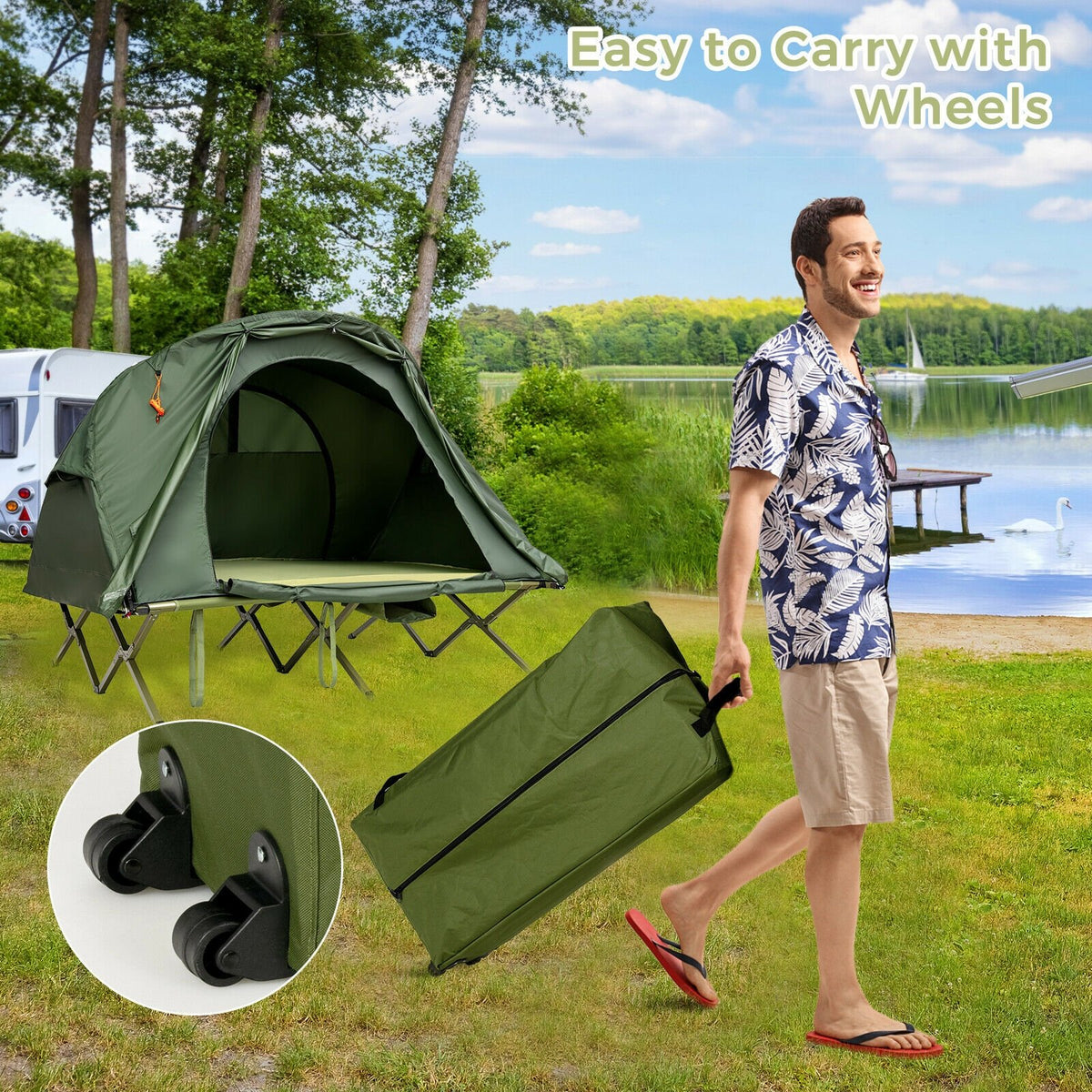 2-Person Outdoor Camping Tent with External Cover-Green view 2