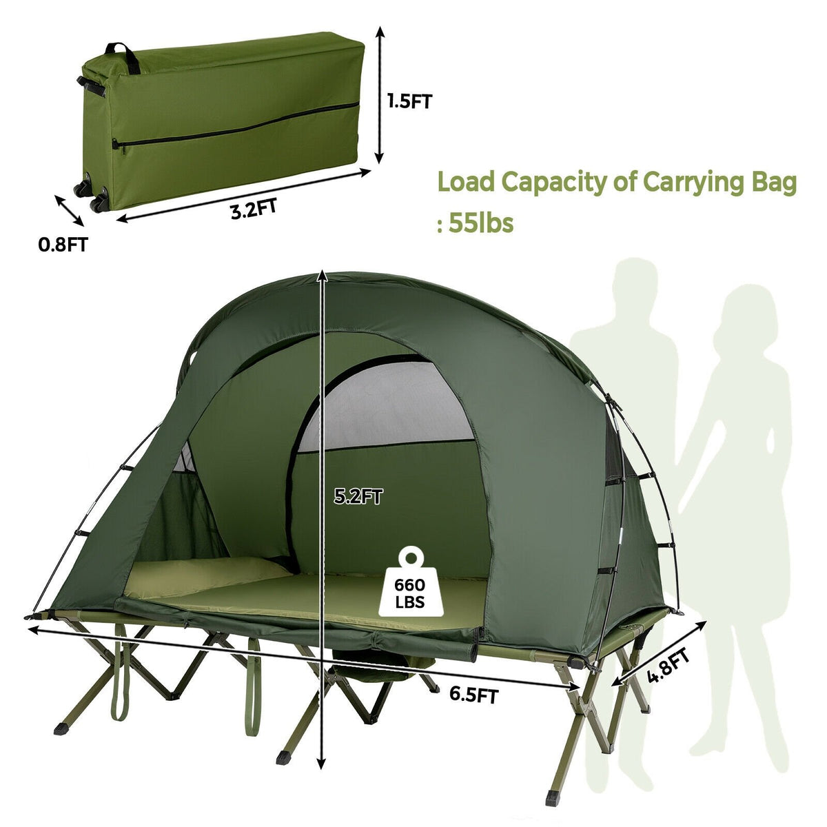 2-Person Outdoor Camping Tent with External Cover-Green view 4