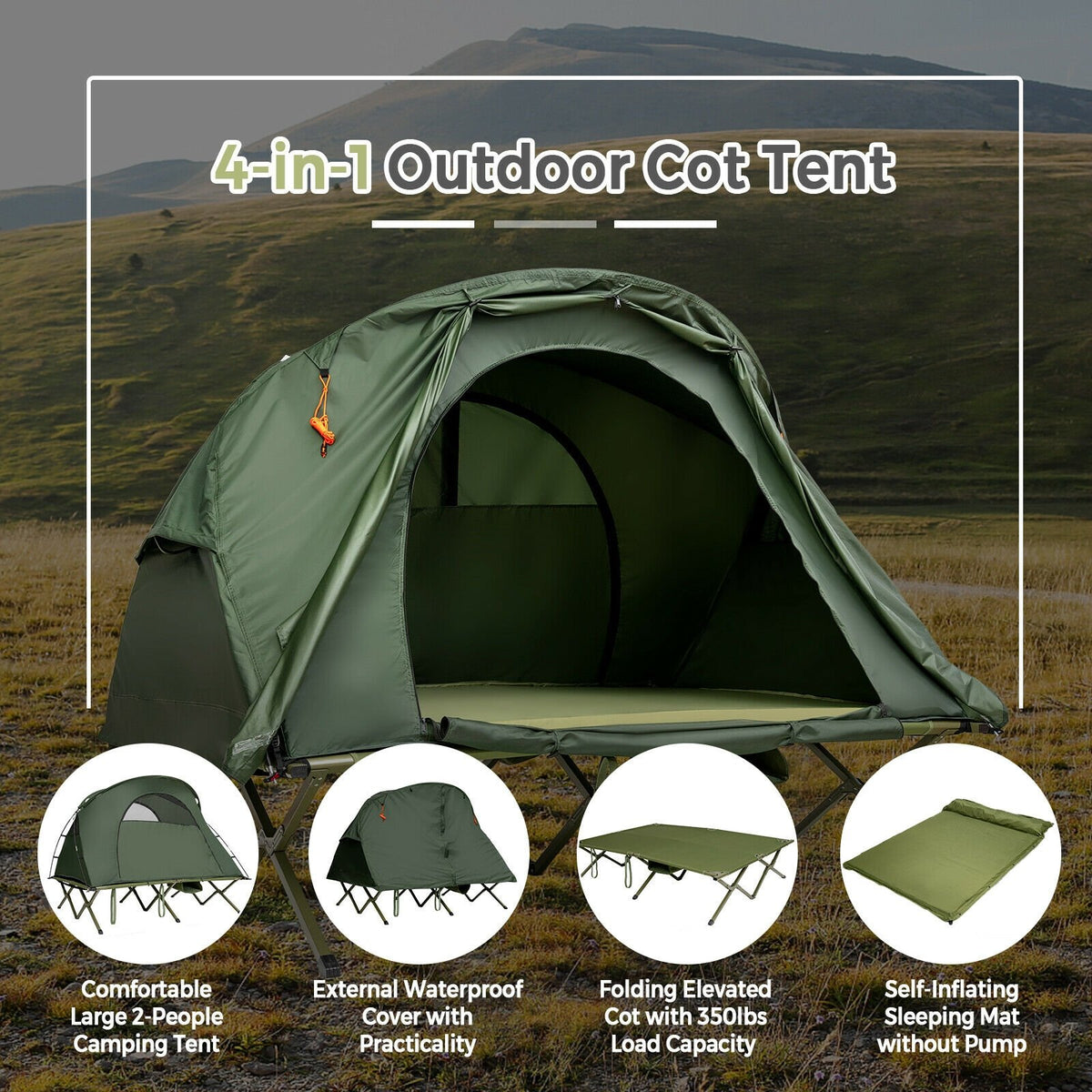 2-Person Outdoor Camping Tent with External Cover-Green view 8