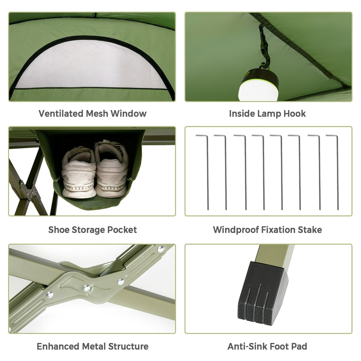 2-Person Outdoor Camping Tent with External Cover-Green view 9