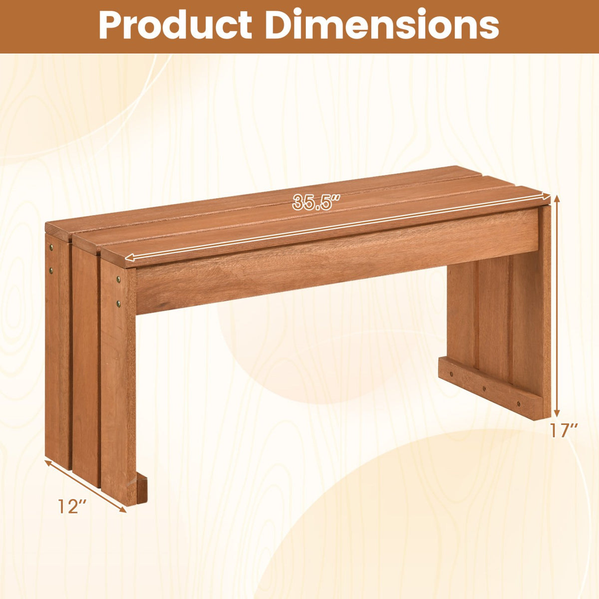 2-Person Outdoor Garden Bench with Solid Wooden Frame for Backyard view 5