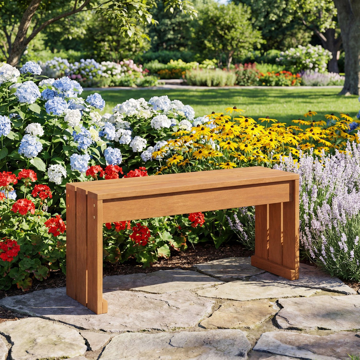 2-Person Outdoor Garden Bench with Solid Wooden Frame for Backyard view 6